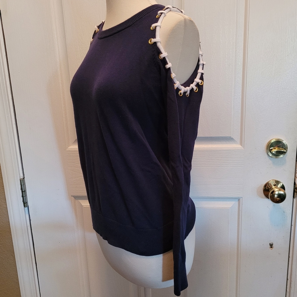 Michael Kors knit top blue cold shoulder sexy nautical long sleeve medium